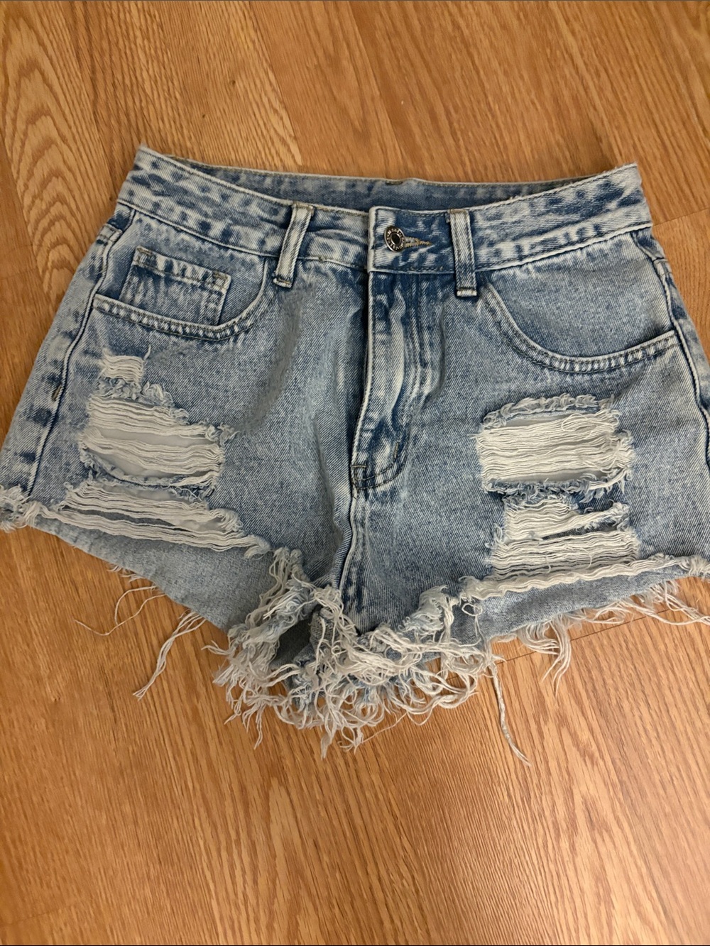 SHEIN Light Blue Ripped Denim Shorts